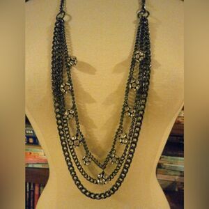 Premier Designs “All Decked Out” Hematite Multi Strand Necklace NEW